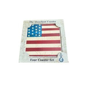 Patriotic American Flag Absorbent Stone 3.5" Coasters 4 USA New Absorbastone